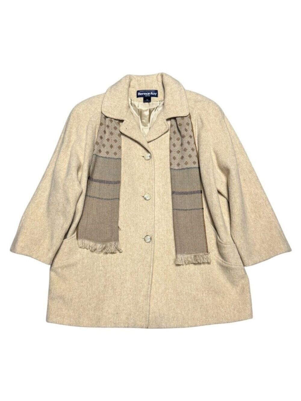 HERMAN KAY Vintage Wool Business Casual Winter Coat With SCARF Womens Petite XL